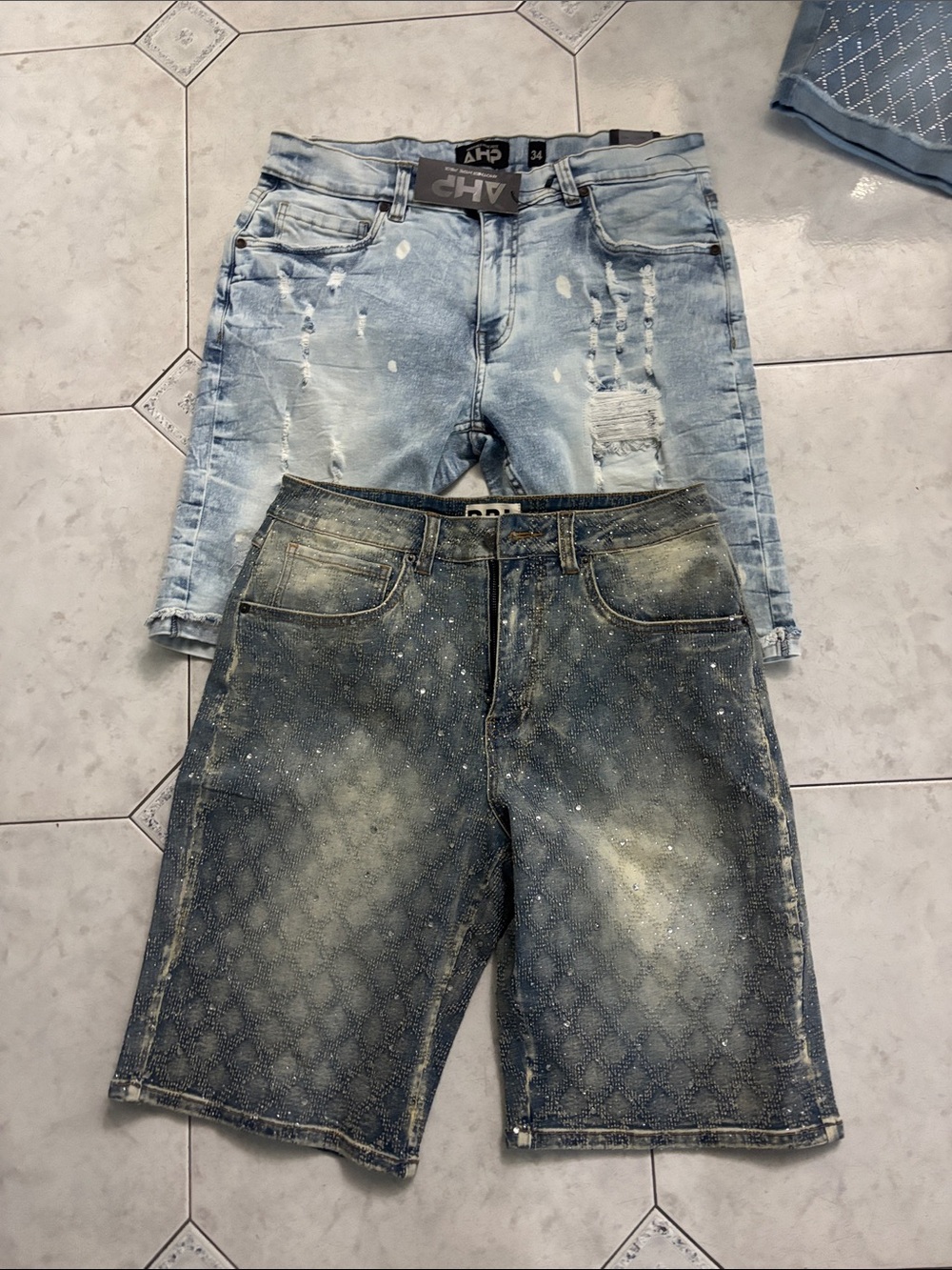 HP Light Blue Distressed & Washed Denim Shorts Duo - Men's